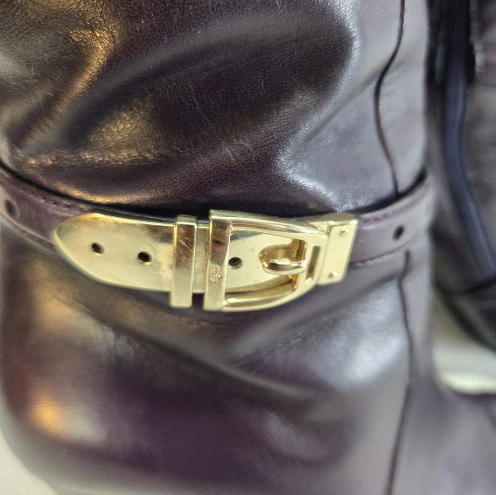 Vintage Gucci Women’s Size 7.5 Long Leather Purple Heels Boots - Picture 5 of 15